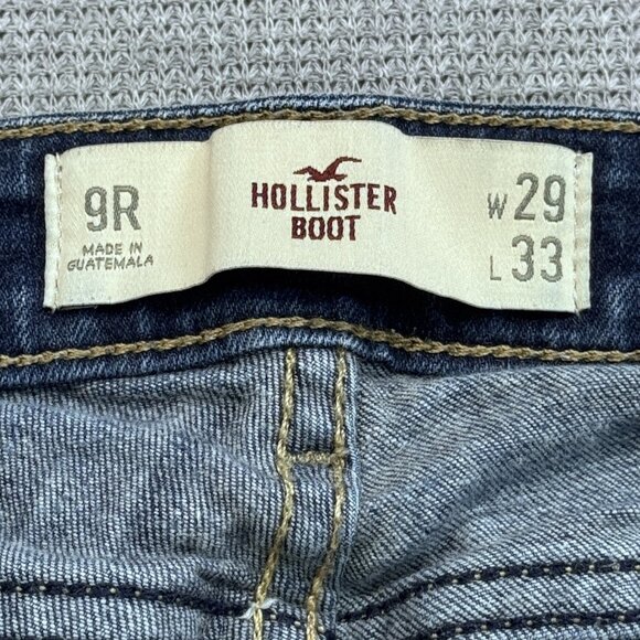 Hollister Womens 9R Blue Distressed Bootcut Jeans Denim Ripped Knee Medium Wash - Picture 6 of 13